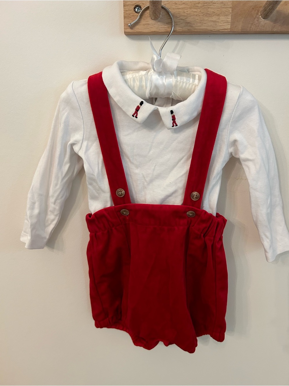 Edgehill Collection Red Suspender Bubble One-Piece with White Embroidered Collar